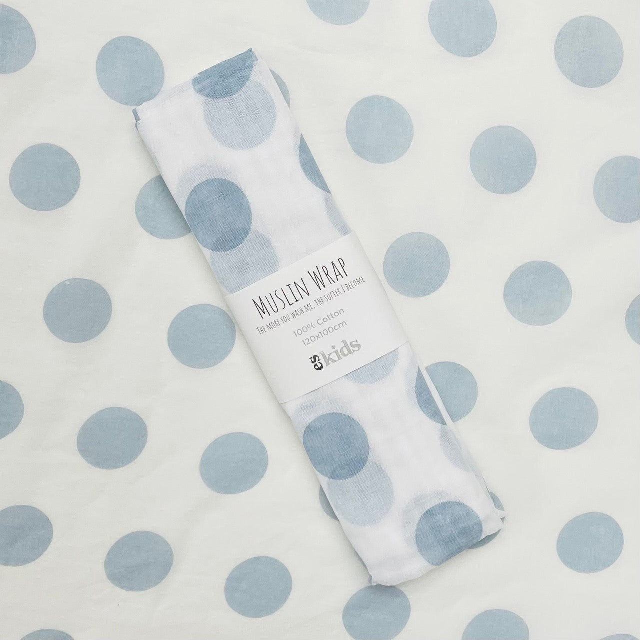 ES KIDS MUSLIN WRAP 100CM x 120CM - BLUE DOTS