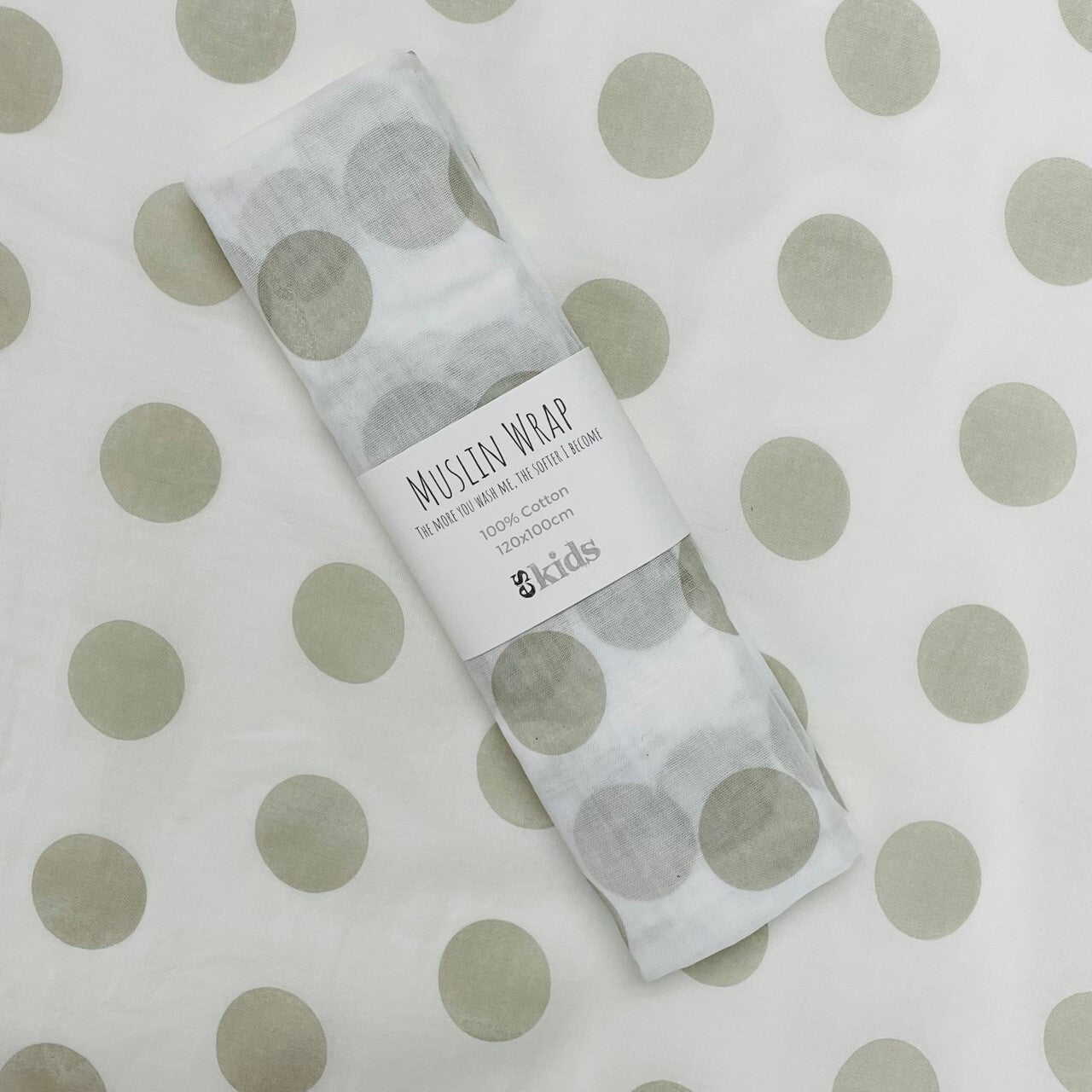 ES KIDS MUSLIN WRAP 100CM x 120CM - GREY DOTS
