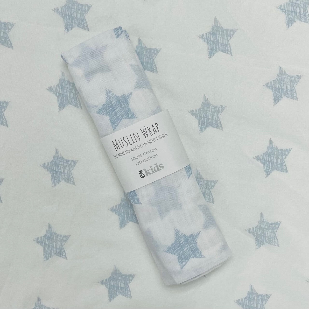 ES KIDS MUSLIN WRAP 100CM x 120CM - BLUE STARS