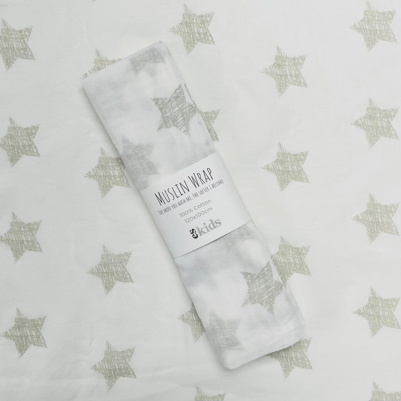 ES KIDS MUSLIN WRAP 100CM x 120CM - GREY STARS