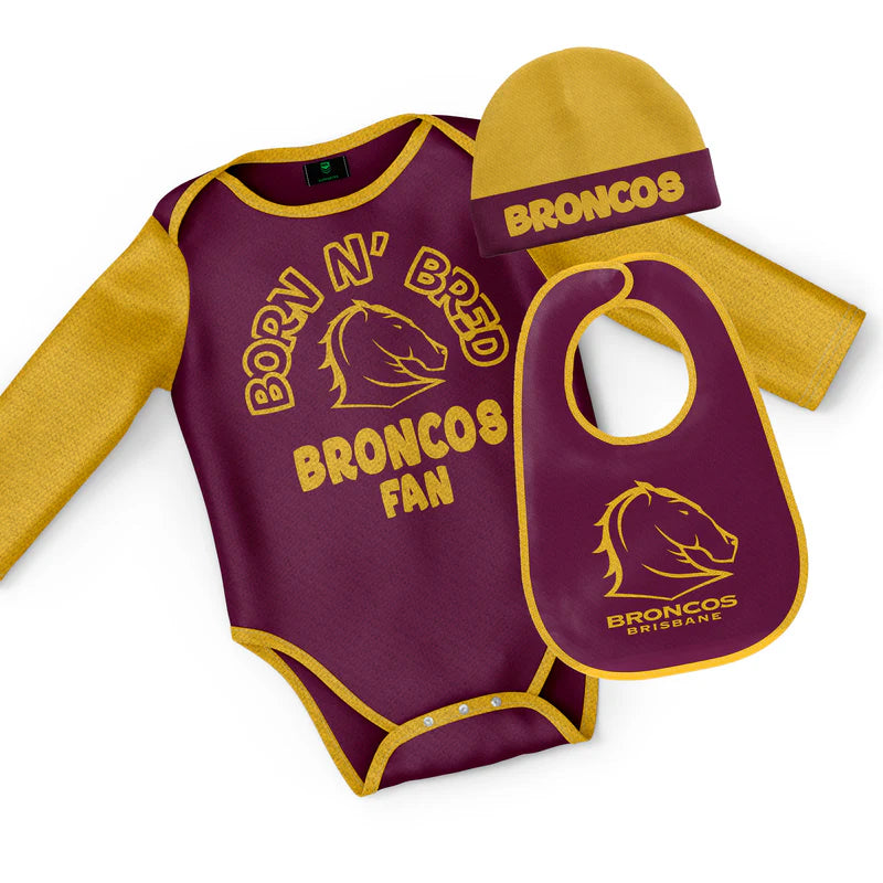 NRL INFANT BORN & BRED 3PC GIFT SET - BRISBANE BRONCOS