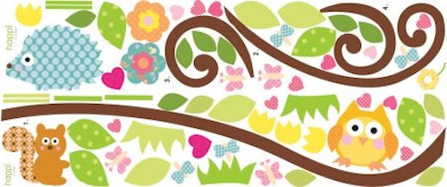 ROOMMATES SCROLL OWL TREE BRANCH WALL STICKERS- 66 STICKERS