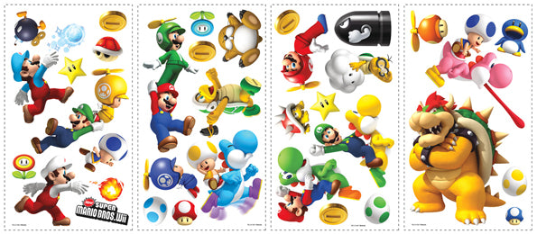ROOMMATES SUPER MARIO BROS WII REMOVABLE WALL STICKERS - 35 STICKERS