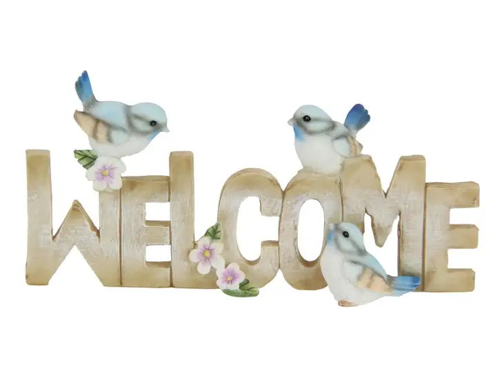 LONG BLUE BIRDS WELCOME SIGN - 17CM