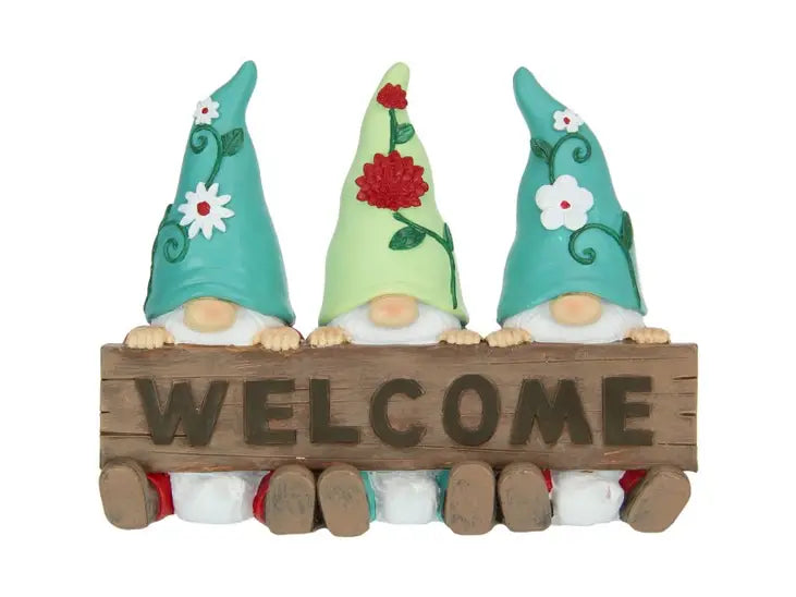 TRIPLE GNOMES WELCOME SIGN - 18.5CM