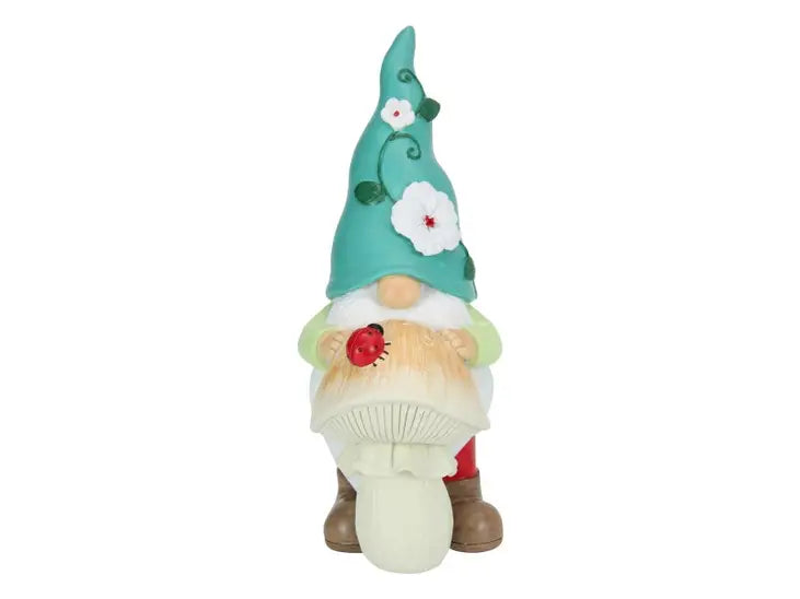 GARDEN GNOME RESTING ON MUSHROOM - 22.5CM