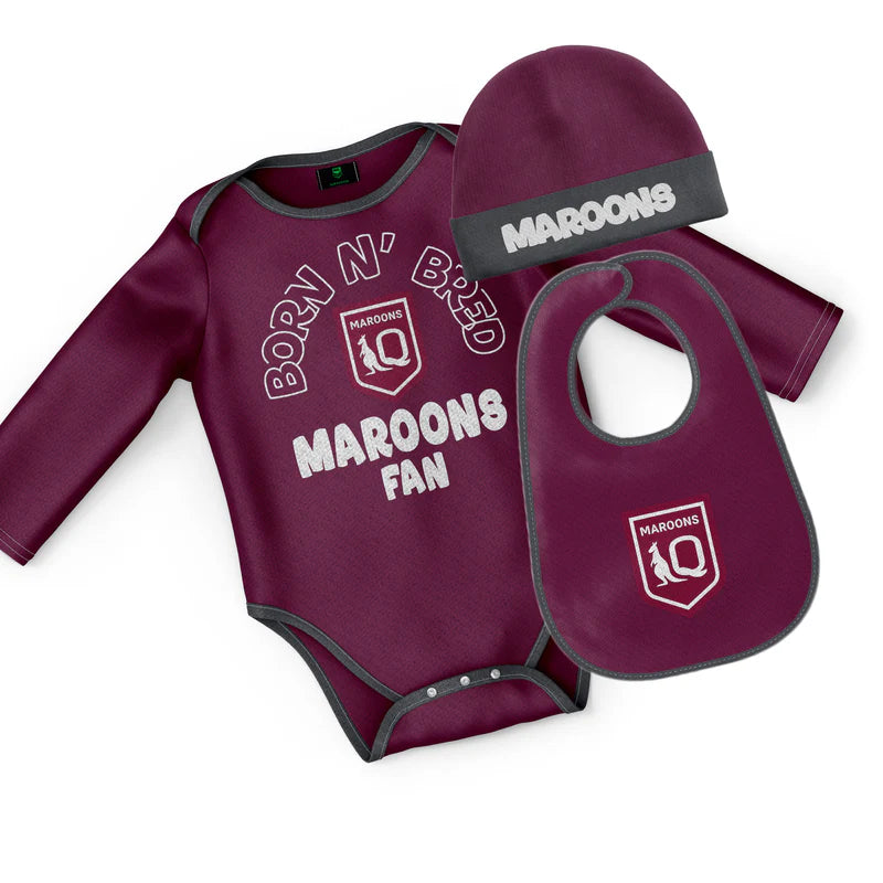 NRL INFANT BORN & BRED 3PC GIFT SET - QLD STATE OF ORIGIN