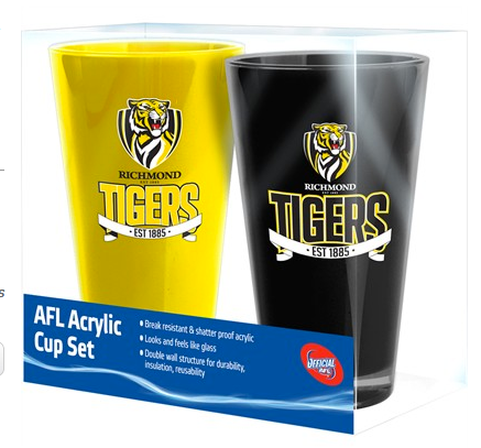 AFL RICHMOND TIGERS ACRYLIC CUP SET - PACK OF 2