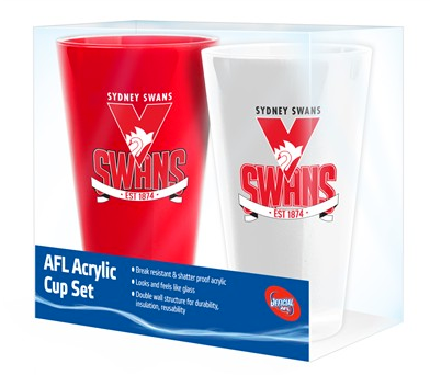 AFL SYDNEY SWANS ACRYLIC CUP SET - PACK OF 2
