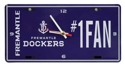 AFL FREMANTLE DOCKERS LICENSE PLATE CLOCK - NUMBER #1 FAN