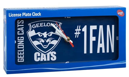 AFL GEELONG CATS LICENSE PLATE CLOCK - NUMBER #1 FAN