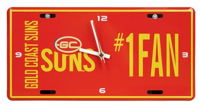 AFL GOLD COAST SUNS LICENSE PLATE CLOCK - NUMBER #1 FAN