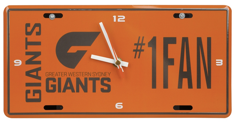 AFL GREATER WESTERN SYDNEY GIANTS LICENSE PLATE CLOCK - NUMBER #1 FAN