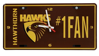 AFL HAWTHORN HAWKS LICENSE PLATE CLOCK - NUMBER #1 FAN