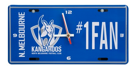 AFL NORTH MELBOURNE KANGAROOS LICENSE PLATE CLOCK - NUMBER #1 FAN