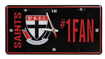 AFL ST KILDA SAINTS LICENSE PLATE CLOCK - NUMBER #1 FAN