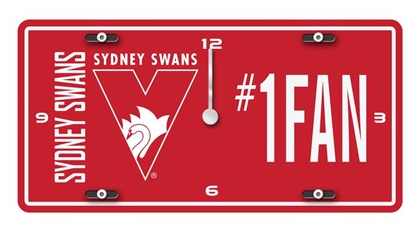 AFL SYDNEY SWANS LICENSE PLATE CLOCK - NUMBER #1 FAN