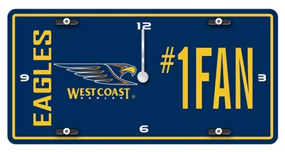AFL WEST COAST EAGLES LICENSE PLATE CLOCK - NUMBER #1 FAN