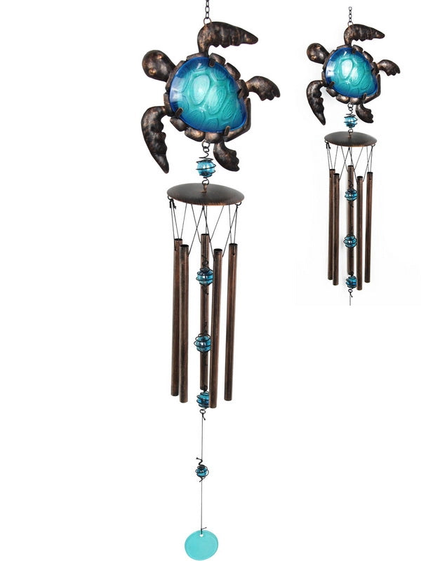 METAL/GLASS BLUE TURTLE WIND CHIME - 90CM