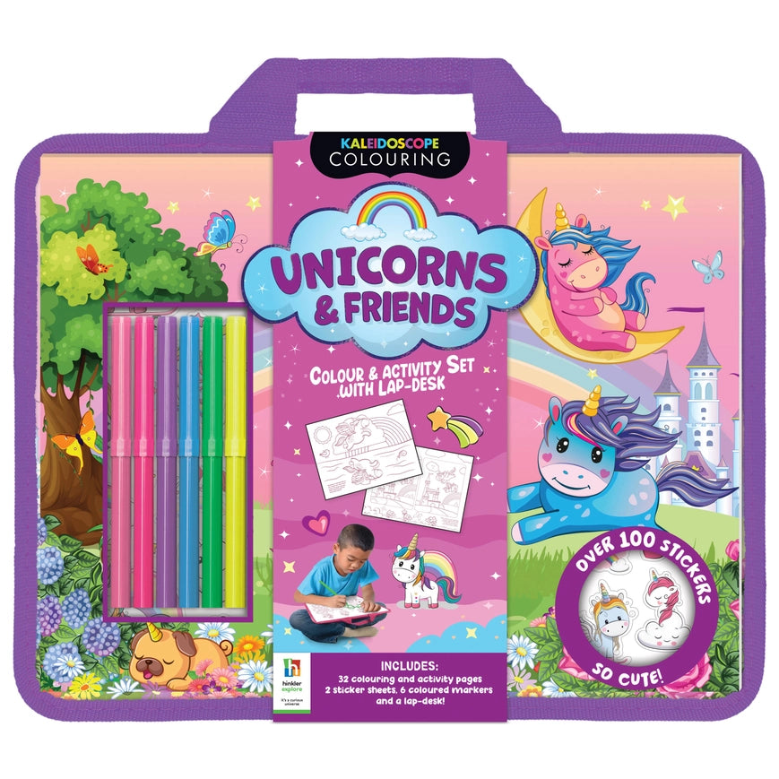 HINKLER KALEIDOSCOPE COLOURING UNICORNS AND FRIENDS COLOURING & ACTIVITY SET WITH LAP DESK