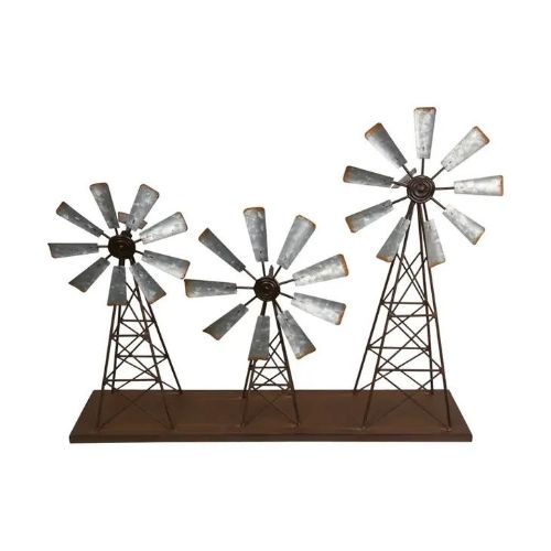 ANTIQUE METAL TRIPLE WINDMILL WIND SPINNER - 50CM