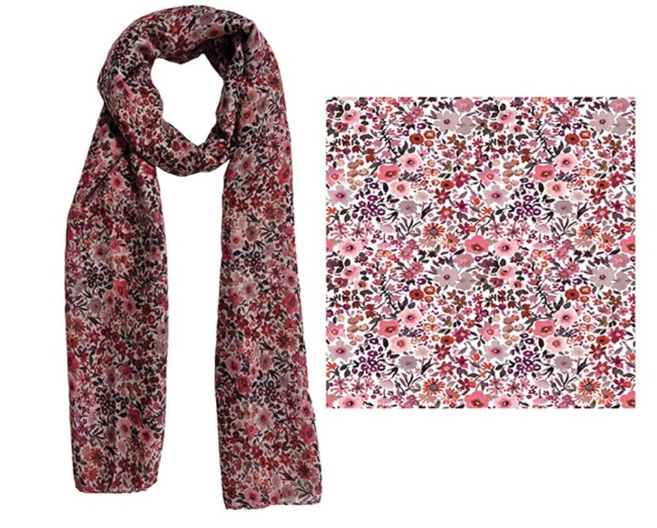 FRANKIE & ME DESIGNER POLYESTER SCARF - PINK DITSY FLORAL PRINT