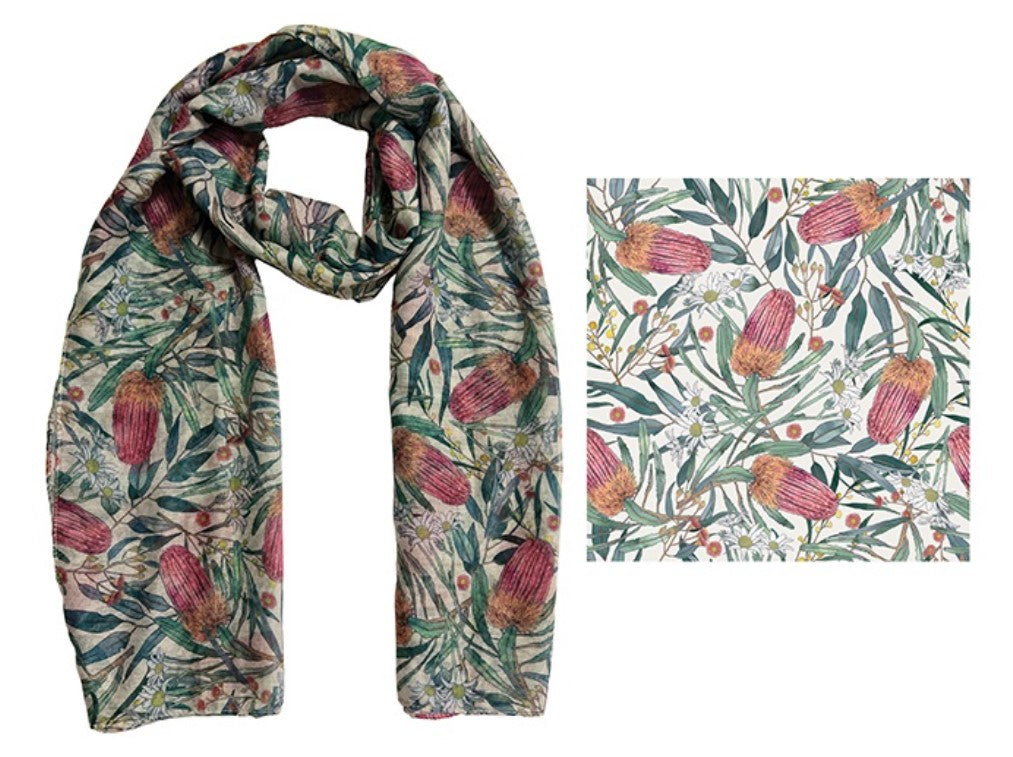 FRANKIE & ME DESIGNER POLYESTER SCARF - AUSTRALIANA FLORAL PRINT
