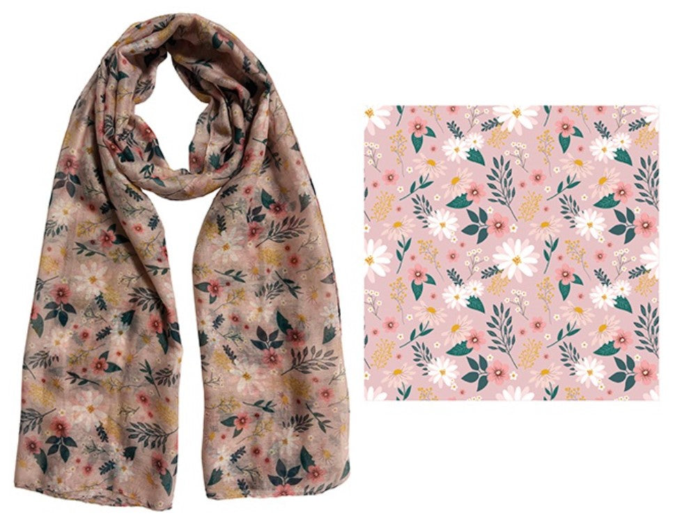 FRANKIE & ME DESIGNER POLYESTER SCARF - PINK FLORAL PRINT