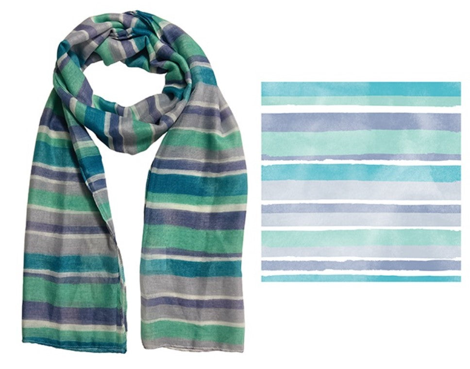 FRANKIE & ME DESIGNER POLYESTER SCARF - OCEAN STRIPE PRINT