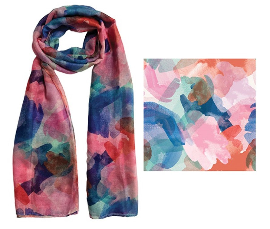 FRANKIE & ME DESIGNER POLYESTER SCARF - ABSTRACT WATERCOLOUR PRINT
