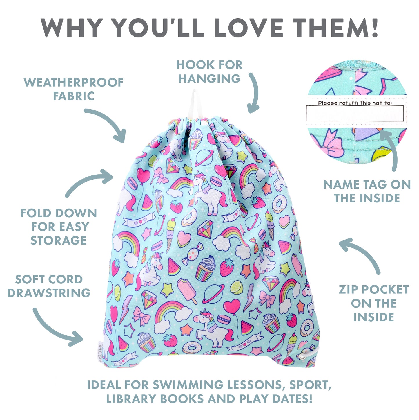 SPLOSH OUT & ABOUT DRAWSTRING BAG - RAINBOW