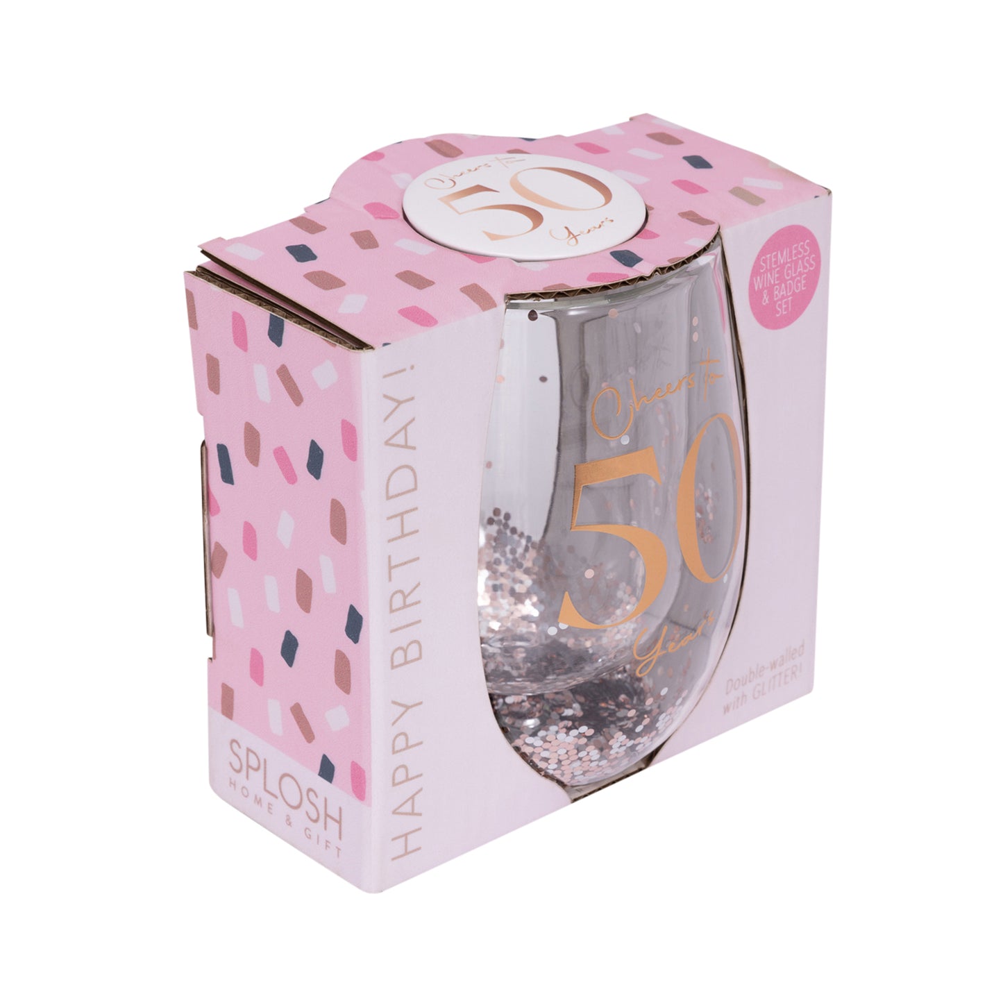 CHEERS TO 50TH GLITTER STEMLESS GLASS & BADGE SET