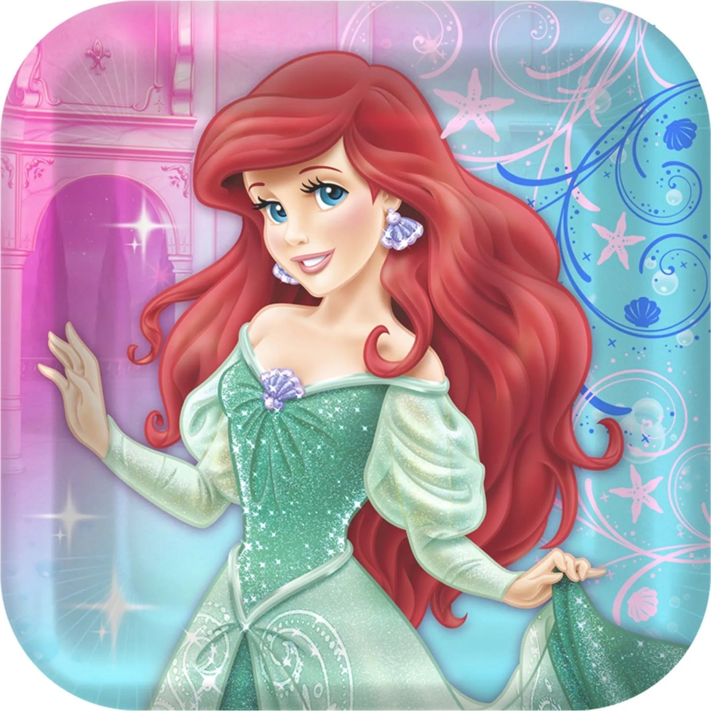DISNEY PRINCESS LITTLE MERMAID SPARKLE SQUARE PAPER PLATES 17.78CM - PACK OF 8