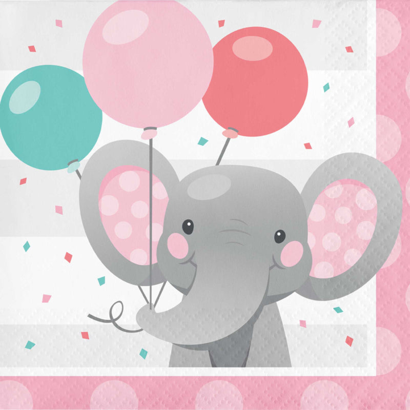 ENCHANTED ELEPHANT GIRL BEVERAGE NAPKINS - PACK OF 16