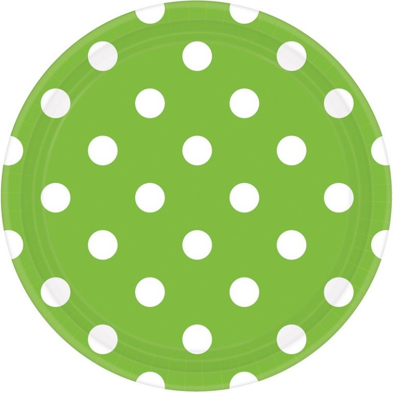 KIWI GREEN DOTS PAPER PLATES 17.8CM ROUND - PACK OF 8