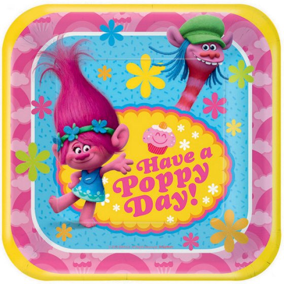 TROLLS SQUARE PAPER PLATES 17.8CM - PACK OF 8