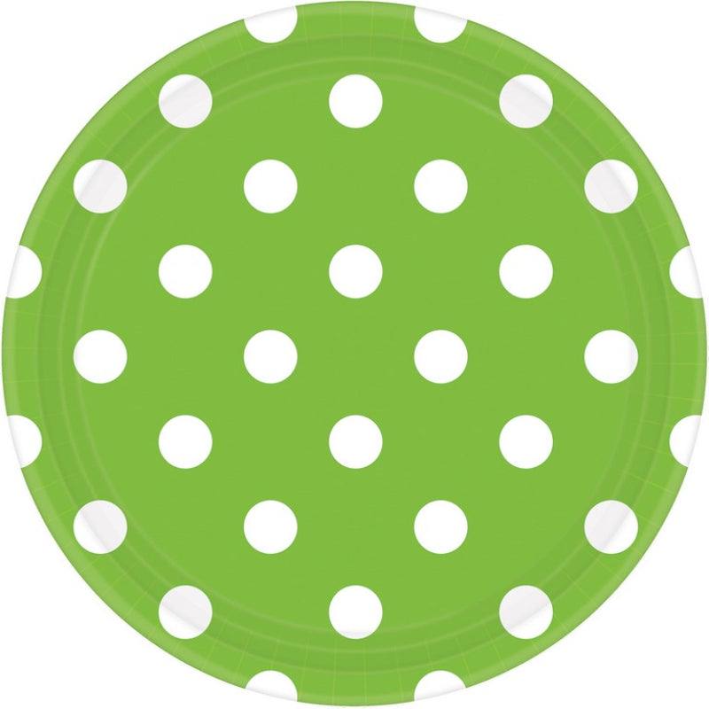 KIWI GREEN DOTS ROUND PAPER PLATES 22.9CM - PACK OF 8