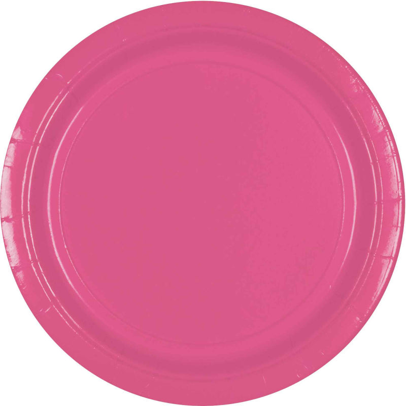 BRIGHT PINK PAPER PLATES 23CM ROUND - PACK OF 20
