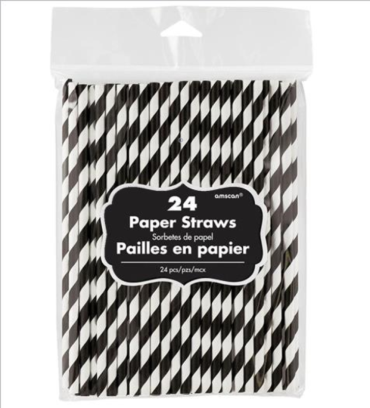 JET BLACK & WHITE PAPER STRAWS - 24 PACK