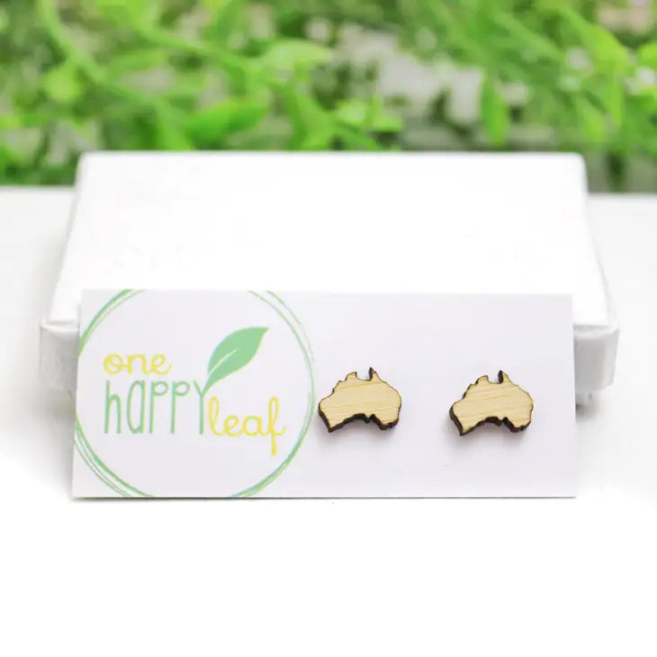 BAMBOO WOOD STUD EARRINGS - AUSTRALIAN MAP