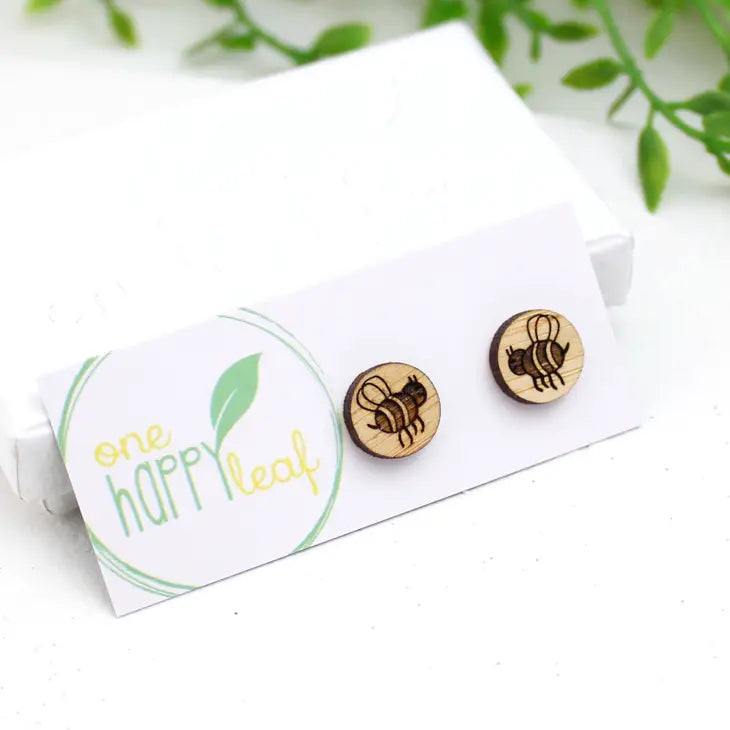 BAMBOO WOOD STUD EARRINGS - BEE
