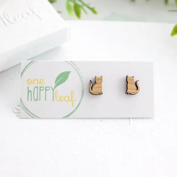 BAMBOO WOOD STUD EARRINGS - CAT