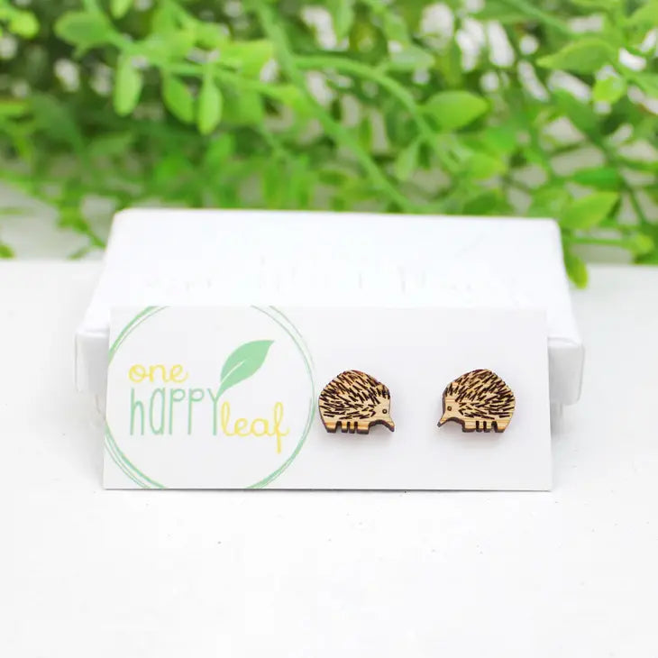 BAMBOO WOOD STUD EARRINGS ECHIDNA