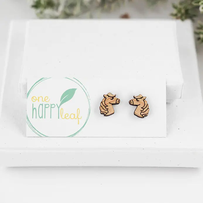 BAMBOO WOOD STUD EARRINGS - HORSE