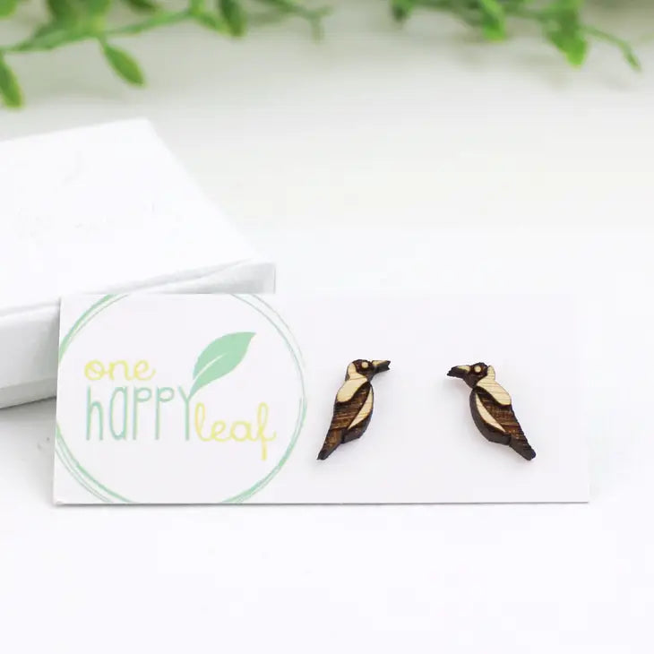 BAMBOO WOOD STUD EARRINGS - MAGPIE
