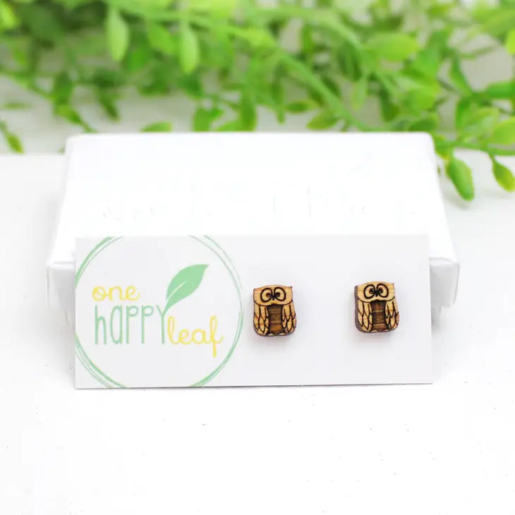 BAMBOO WOOD STUD EARRINGS - OWL
