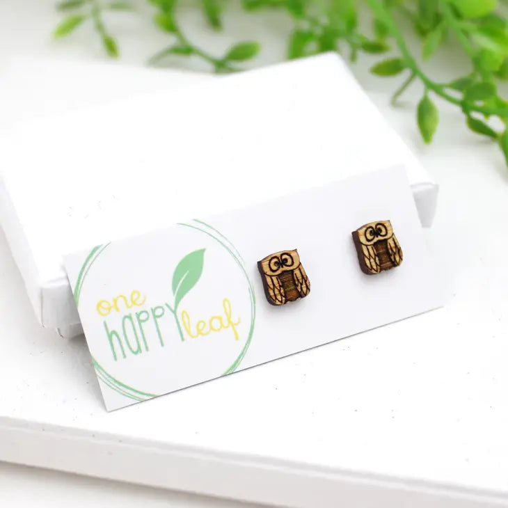 BAMBOO WOOD STUD EARRINGS - OWL
