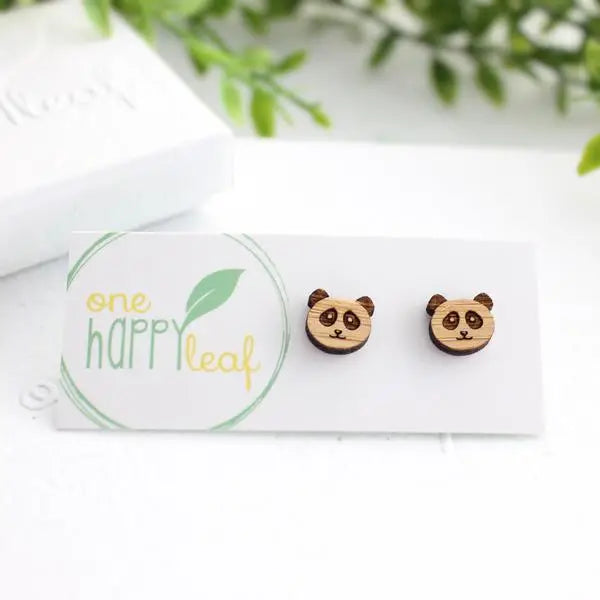 BAMBOO WOOD STUD EARRINGS - PANDA
