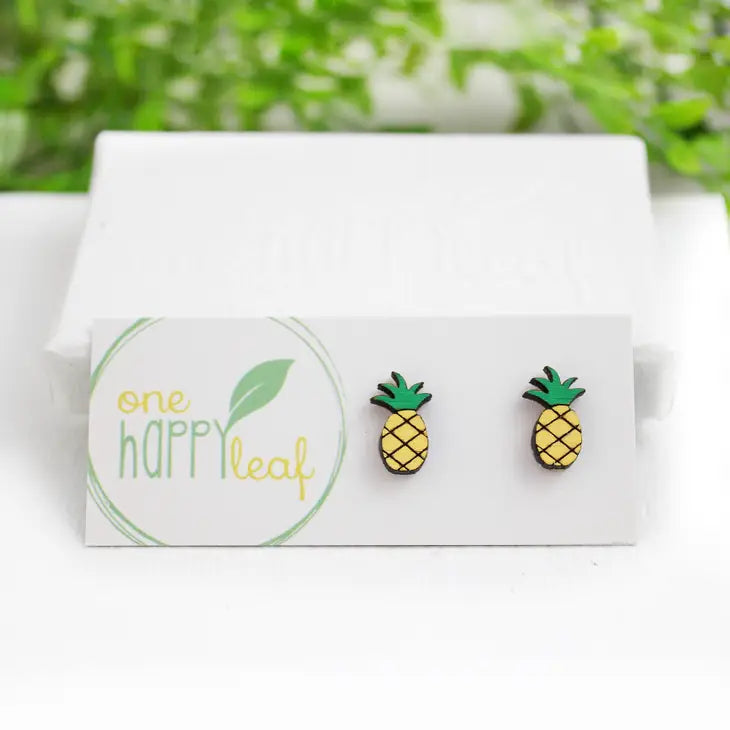 BAMBOO WOOD STUD EARRINGS - PINEAPPLE