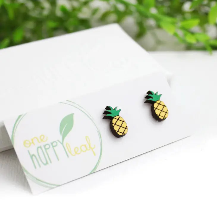BAMBOO WOOD STUD EARRINGS - PINEAPPLE